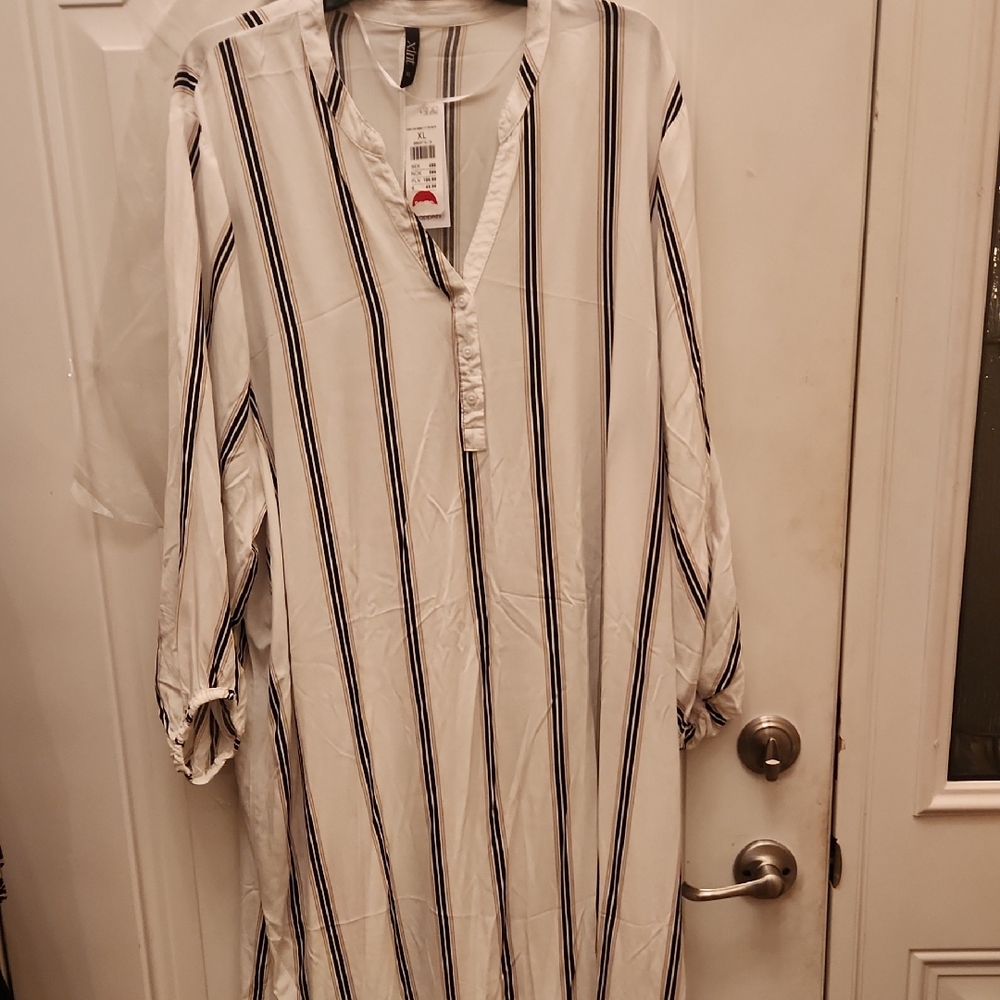 White Striped Long Sleeve Dress